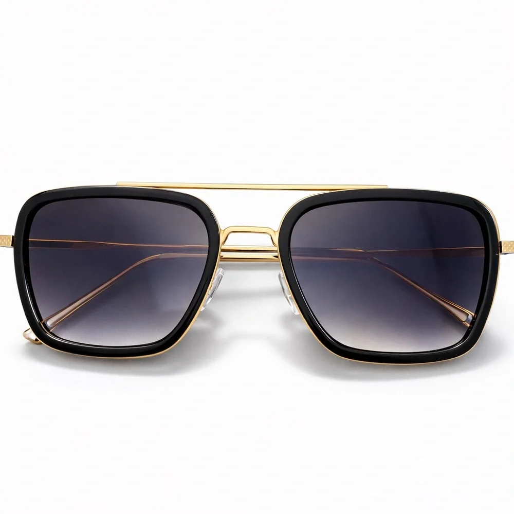 Luxury Black & Gold Oversized Aviator Sunglasses | Gradient Lens Designer Style